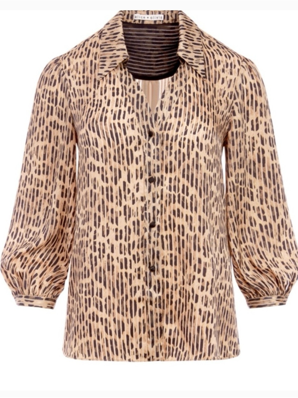 Alice + Olivia Beige and Black Abstract Print Button-Front Blouse Size S